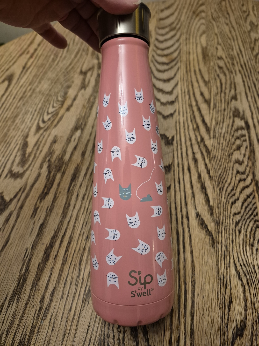 Sip by S'well "Look At Meow" Pink Cat Pattern Insulated Stainless Water Bottle